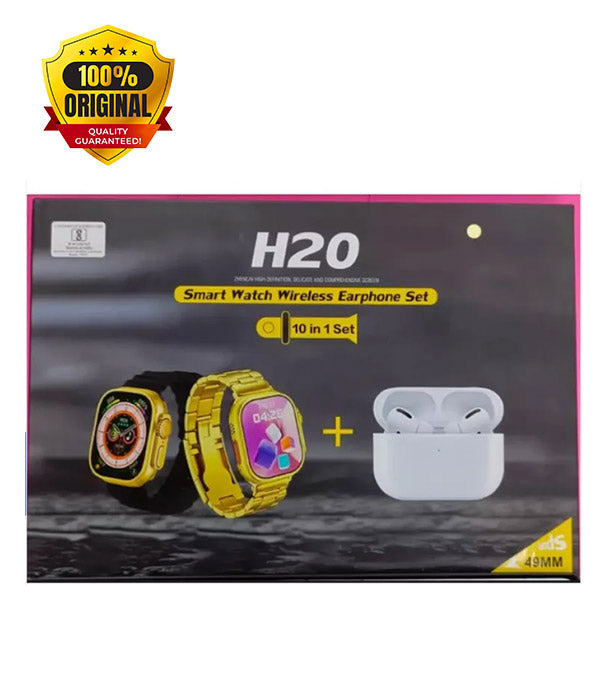 H20 Smart Watch + Free Wireless Earphone Set | 10 in 1 Set (PREMIUM QUALITY) With 1 Year Warranty