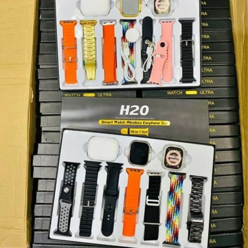 H20 Smart Watch + Free Wireless Earphone Set | 10 in 1 Set (PREMIUM QUALITY) With 1 Year Warranty